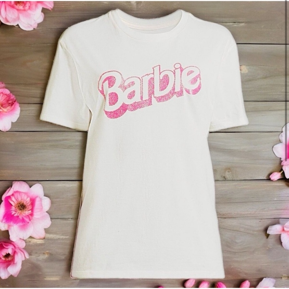 Cream XXXL BARBIE™️ Shirt with Metallic Glitter “Barbie” wording